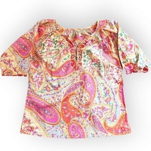 Pink Chicken New York Cotton Paisley Embroidered Peasant Top